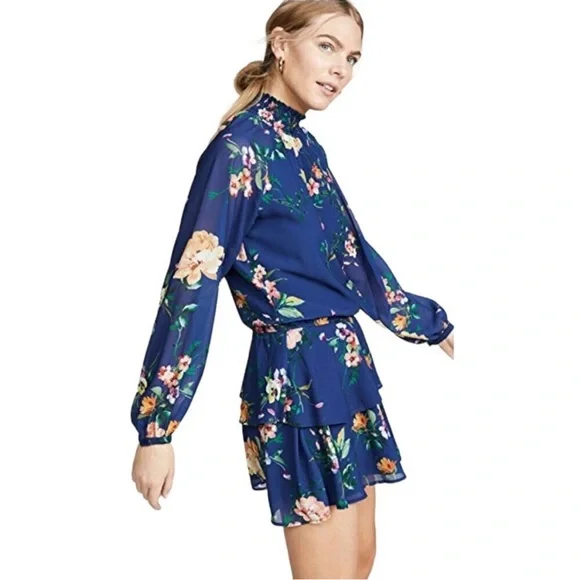 NWOT Yumi Kim Class Act Mini Dress Navy Floral Print Long Sleeve Smocked- XL - Picture 2 of 10
